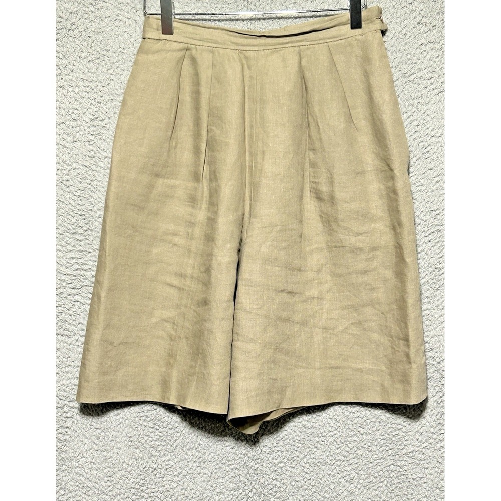 Vintage Carlisle Sport Culottes Wide Leg Shorts Khaki 100% Linen Baggy Loose 12‎